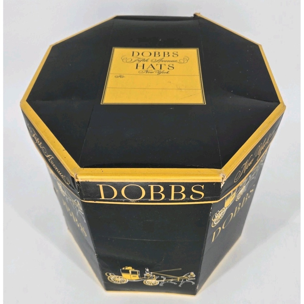 Dobbs Fifth Avenue New York Hat Box Black Gold Octagonal Carriage 15" Vintage